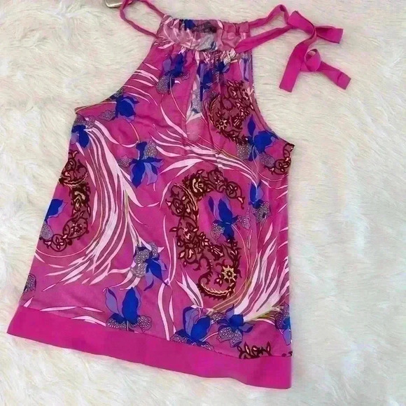 HALÉ BOB SLEEVELESS TANK SILK TIE AT NECK PINK MULTI COLOR SIZE XS - Picture 2 of 14